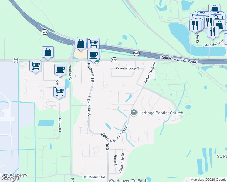 map of restaurants, bars, coffee shops, grocery stores, and more near 4006 South Sugar Creek Drive in Lakeland