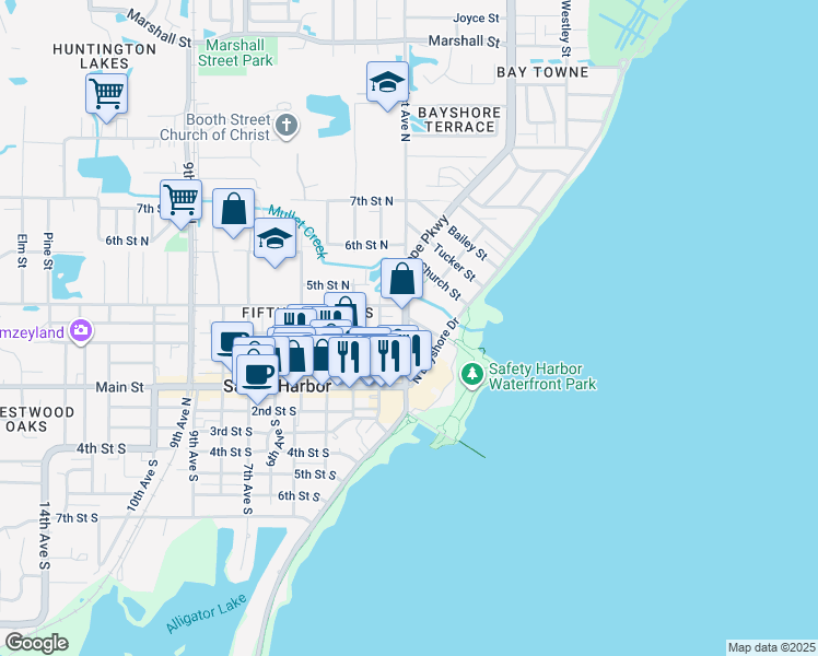 map of restaurants, bars, coffee shops, grocery stores, and more near 101-199 Jefferson Street in Safety Harbor