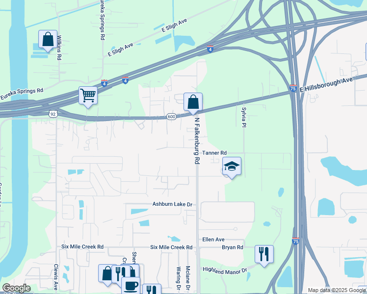 map of restaurants, bars, coffee shops, grocery stores, and more near 10026 East Wilder Avenue in Tampa
