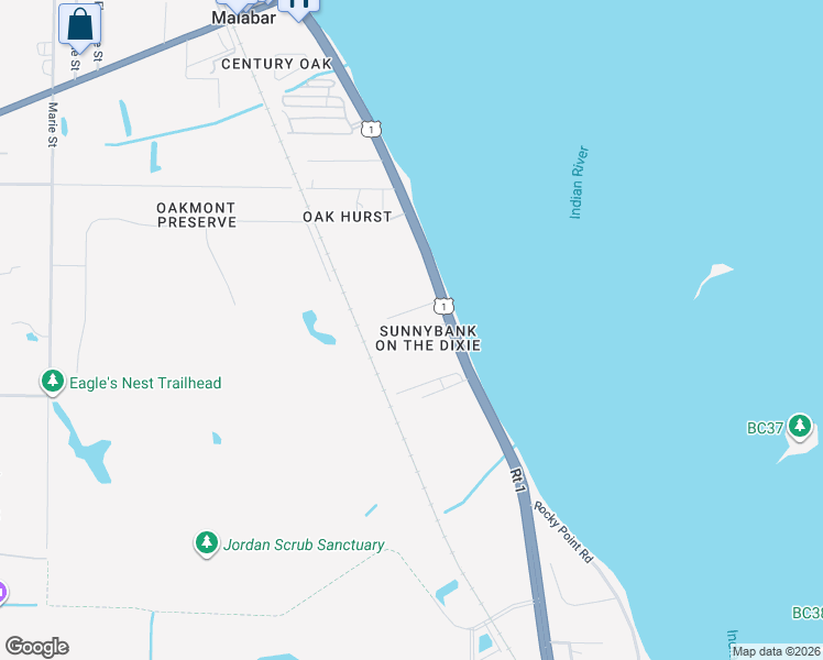 map of restaurants, bars, coffee shops, grocery stores, and more near 3060 New Jersey Avenue in Malabar