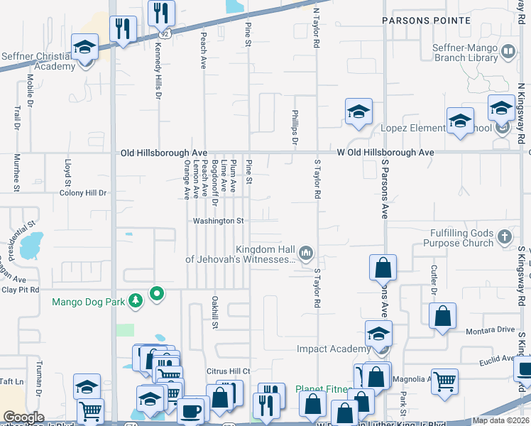 map of restaurants, bars, coffee shops, grocery stores, and more near 5306 Anna Lynn Lane in Seffner