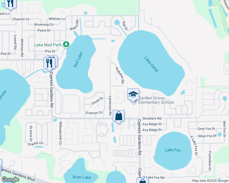 map of restaurants, bars, coffee shops, grocery stores, and more near 1013 Mockingbird Circle in Winter Haven