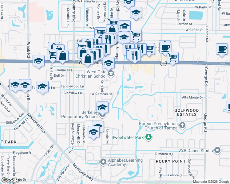 map of restaurants, bars, coffee shops, grocery stores, and more near 4923 Carlyle Road in Tampa
