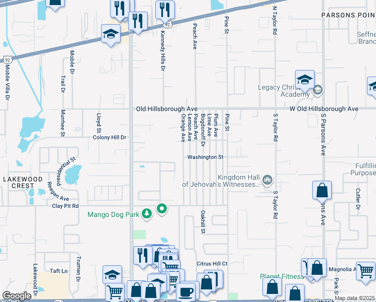 map of restaurants, bars, coffee shops, grocery stores, and more near 5302 Lemon Avenue in Seffner