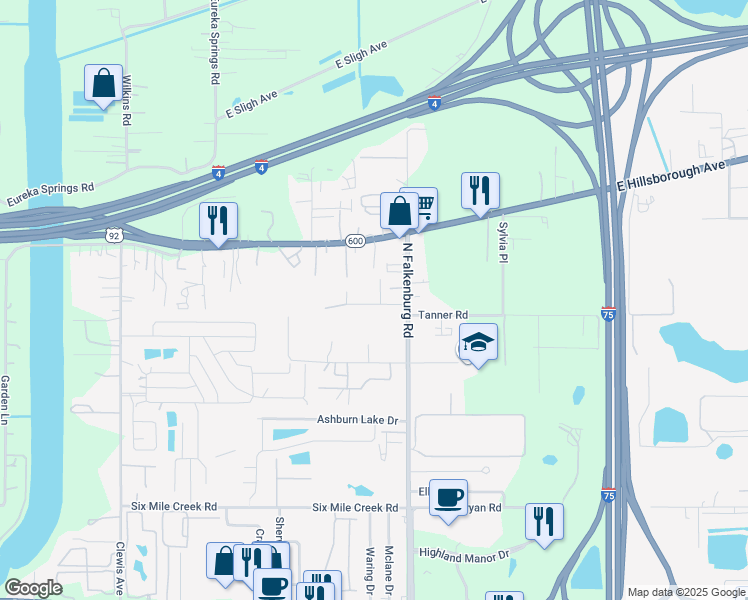 map of restaurants, bars, coffee shops, grocery stores, and more near 10026 East Wilder Avenue in Tampa