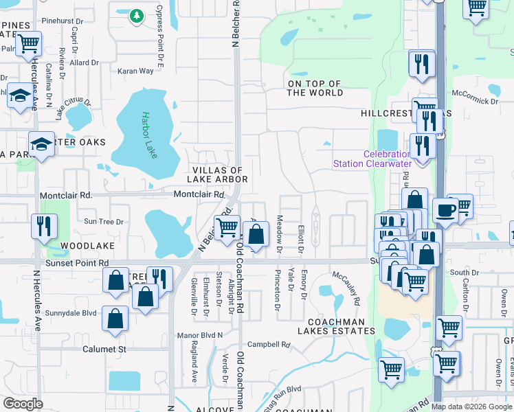 map of restaurants, bars, coffee shops, grocery stores, and more near 1971 Atlantis Drive in Clearwater
