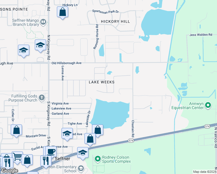 map of restaurants, bars, coffee shops, grocery stores, and more near 310 Red Elm Place in Seffner