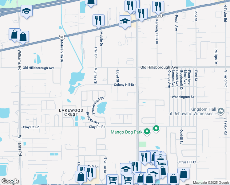 map of restaurants, bars, coffee shops, grocery stores, and more near 5207 Lloyd Street in Seffner