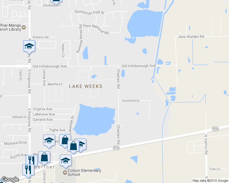 map of restaurants, bars, coffee shops, grocery stores, and more near 313 Chastain Road in Seffner
