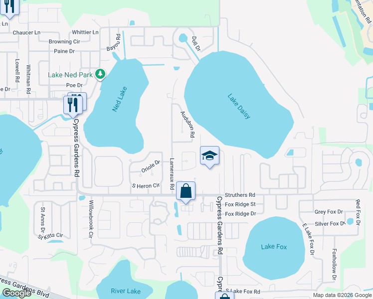 map of restaurants, bars, coffee shops, grocery stores, and more near 1019 Mockingbird Circle in Winter Haven