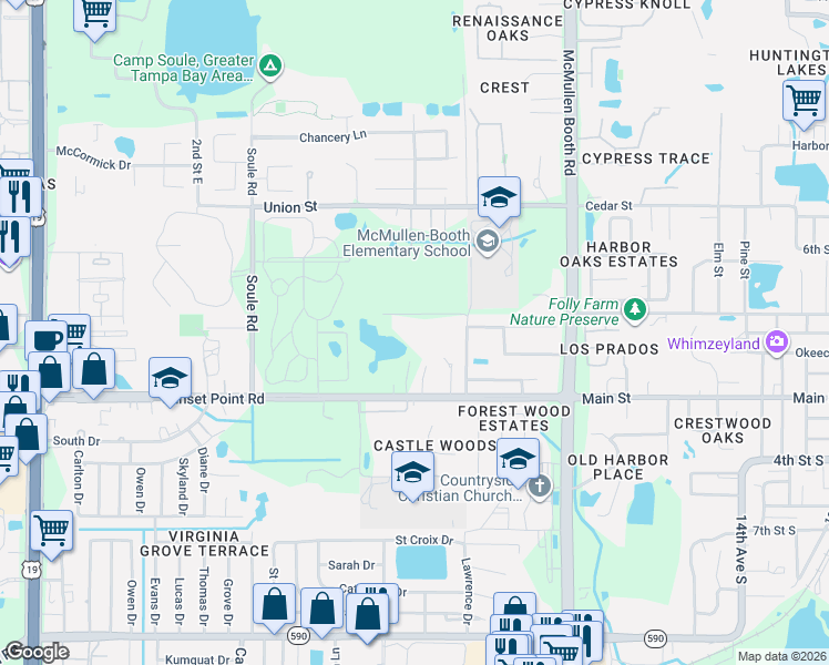 map of restaurants, bars, coffee shops, grocery stores, and more near 2961 Abbey Lake Road in Clearwater