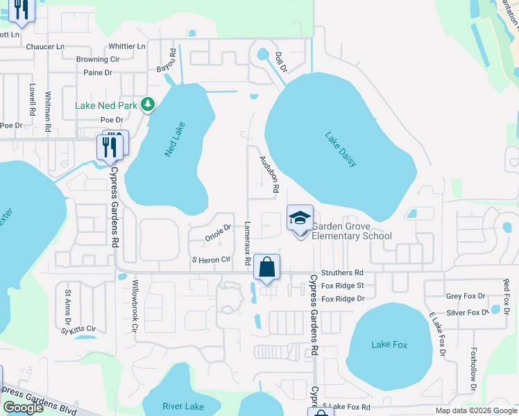 map of restaurants, bars, coffee shops, grocery stores, and more near 1013 Mockingbird Circle in Winter Haven