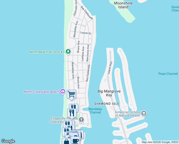 map of restaurants, bars, coffee shops, grocery stores, and more near 783 Bay Esplanade in Clearwater