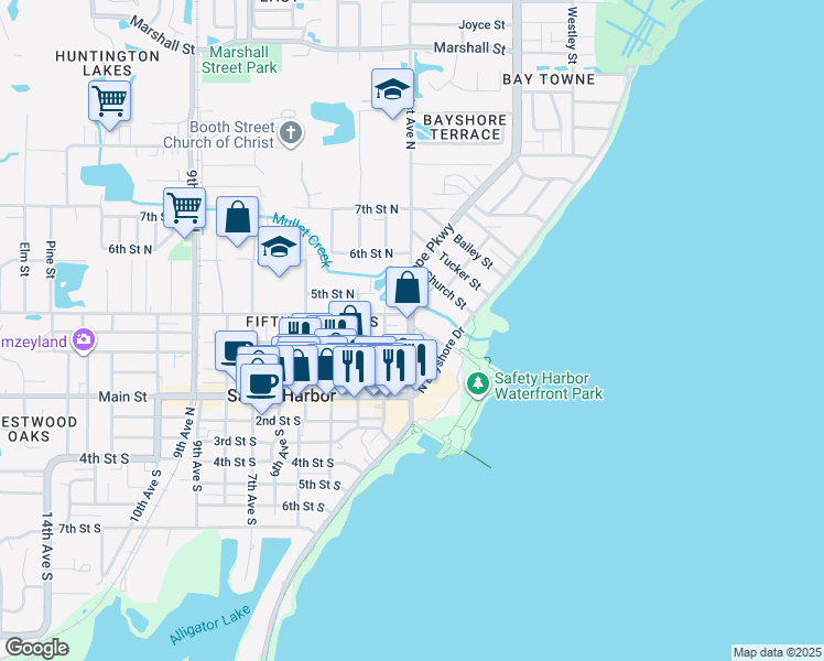 map of restaurants, bars, coffee shops, grocery stores, and more near 101-199 Jefferson Street in Safety Harbor