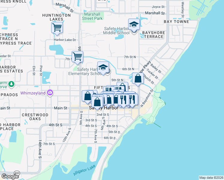 map of restaurants, bars, coffee shops, grocery stores, and more near 310 5th Avenue North in Safety Harbor