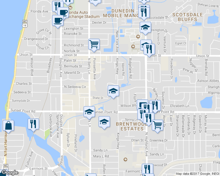 map of restaurants, bars, coffee shops, grocery stores, and more near 1985 Freedom Drive in Clearwater