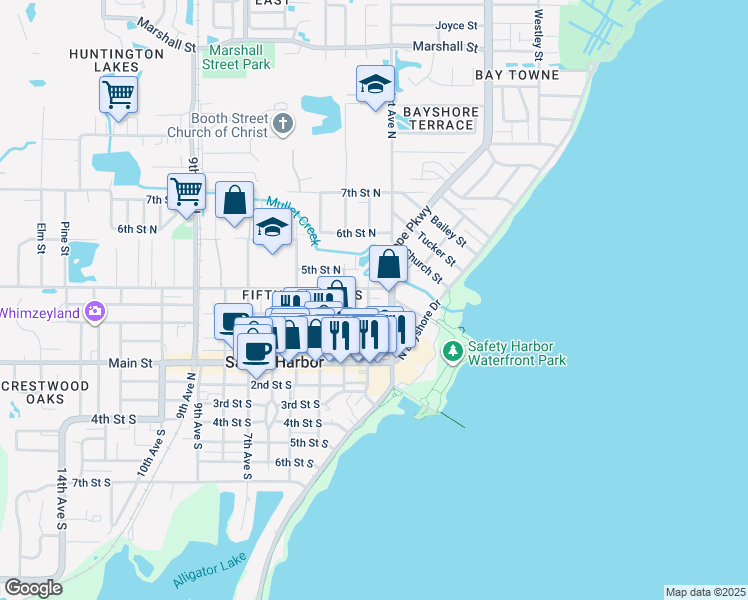 map of restaurants, bars, coffee shops, grocery stores, and more near 360 2nd Avenue North in Safety Harbor