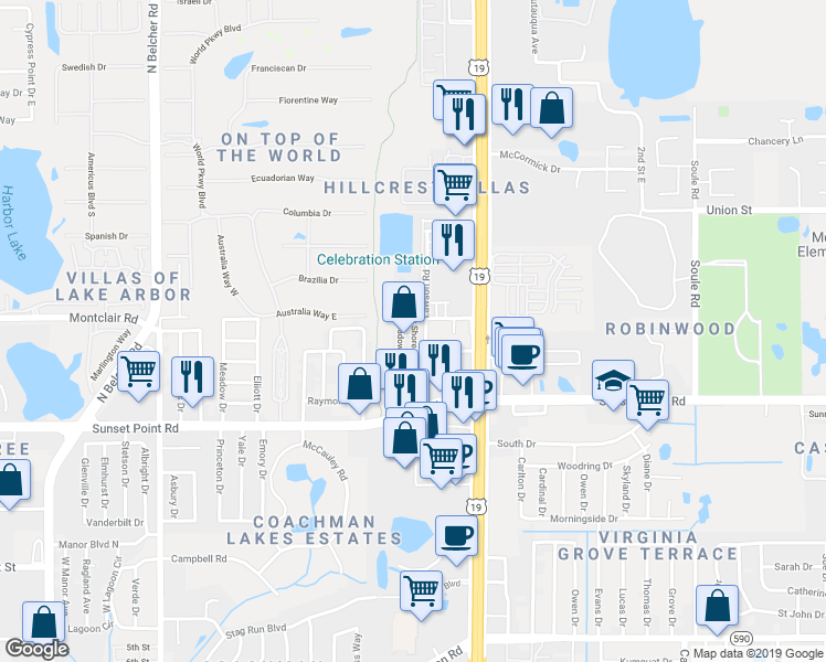 map of restaurants, bars, coffee shops, grocery stores, and more near 2523 Marina Key Lane in Clearwater