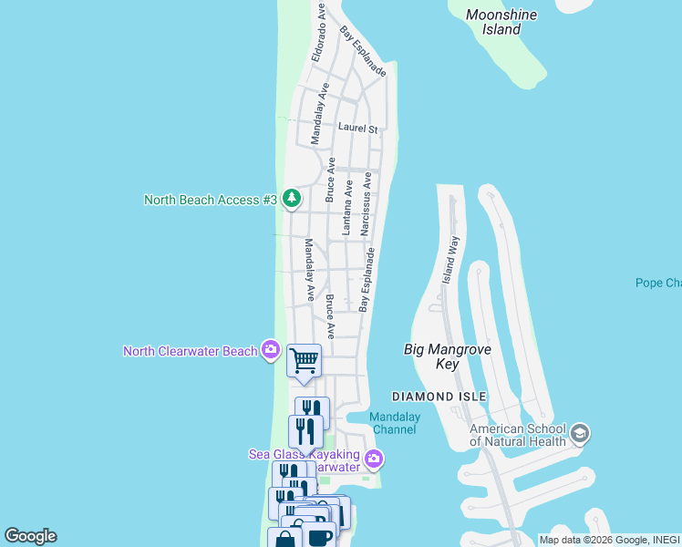 map of restaurants, bars, coffee shops, grocery stores, and more near 769 Bruce Avenue in Clearwater