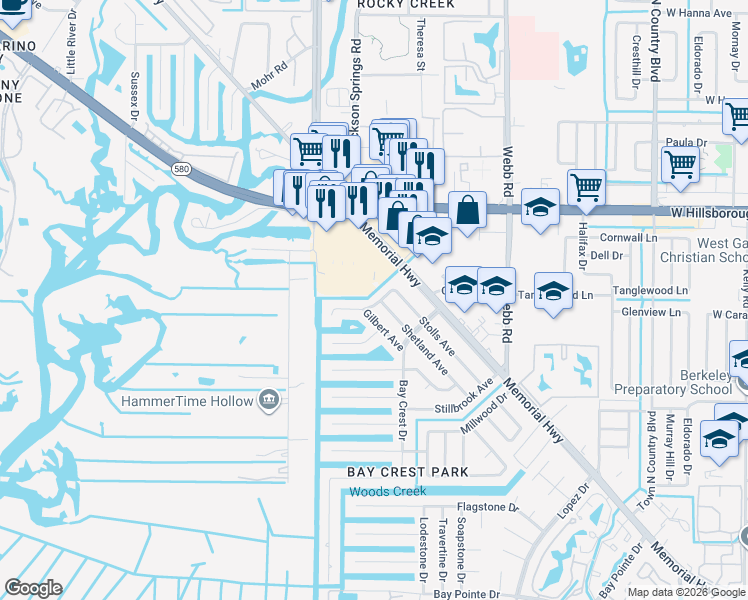 map of restaurants, bars, coffee shops, grocery stores, and more near 8617 Driftwood Drive in Town 'n' Country