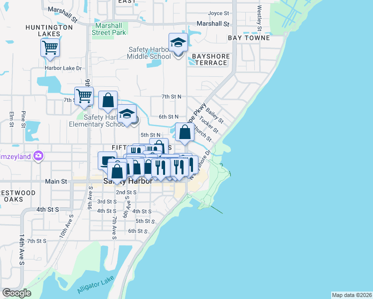 map of restaurants, bars, coffee shops, grocery stores, and more near 2 Jefferson Street in Safety Harbor