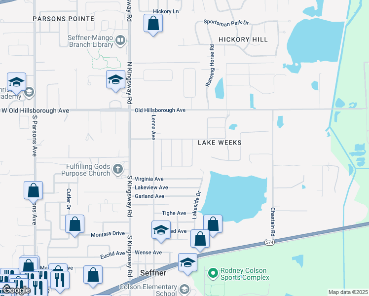 map of restaurants, bars, coffee shops, grocery stores, and more near 306 Savannah Oaks Place in Seffner