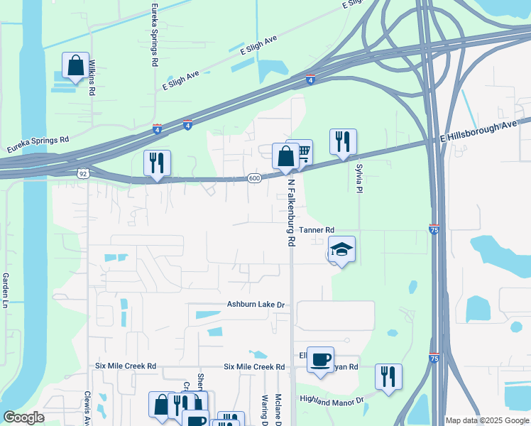 map of restaurants, bars, coffee shops, grocery stores, and more near 10026 East Wilder Avenue in Tampa