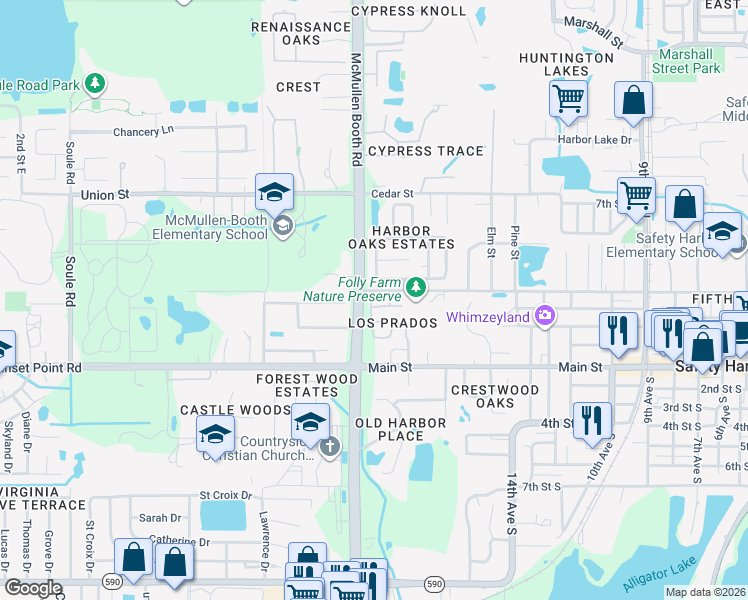 map of restaurants, bars, coffee shops, grocery stores, and more near 224 Los Prados Drive in Safety Harbor