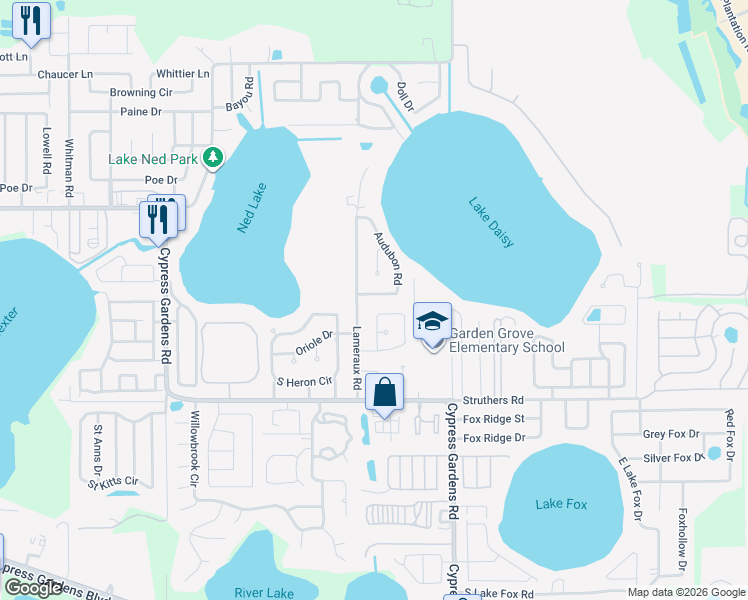 map of restaurants, bars, coffee shops, grocery stores, and more near 1013 Mockingbird Circle in Winter Haven