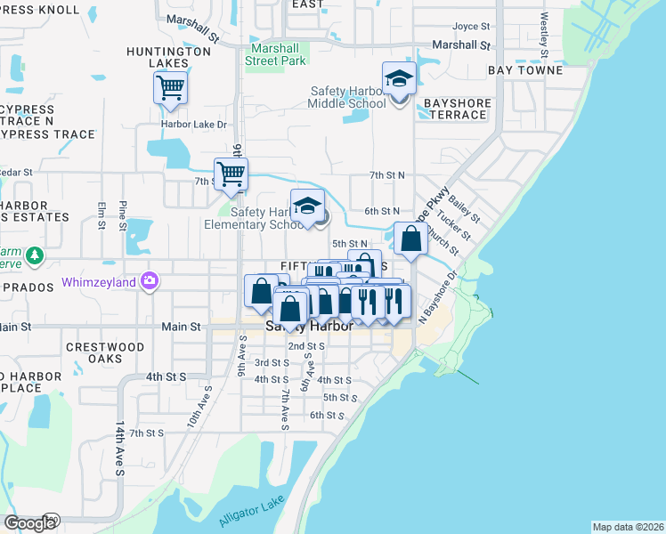 map of restaurants, bars, coffee shops, grocery stores, and more near 310 5th Avenue North in Safety Harbor