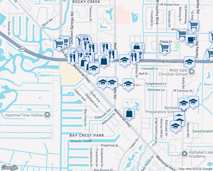 map of restaurants, bars, coffee shops, grocery stores, and more near 8334 Civic Road in Tampa