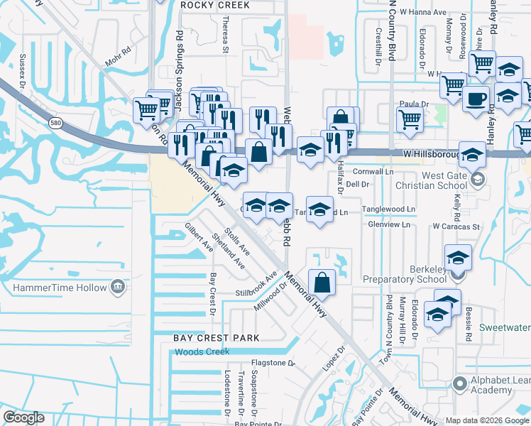 map of restaurants, bars, coffee shops, grocery stores, and more near 8334 Civic Road in Tampa
