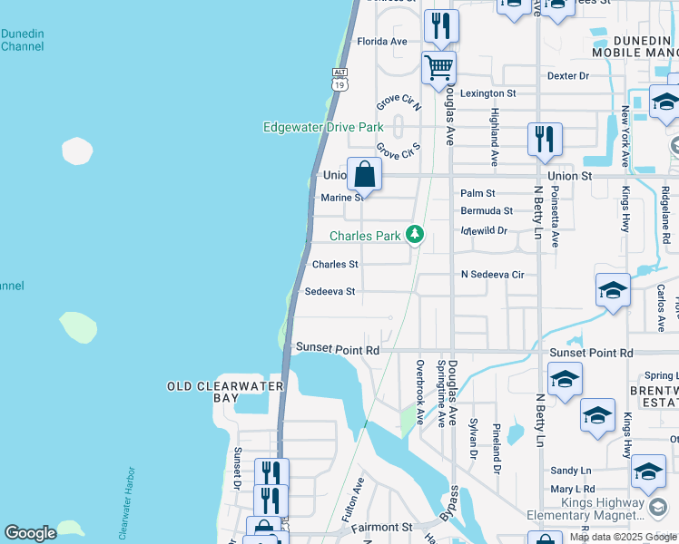 map of restaurants, bars, coffee shops, grocery stores, and more near 1066 Sedeeva Street in Clearwater