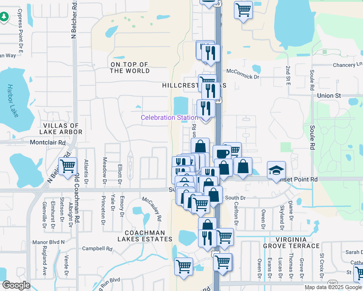 map of restaurants, bars, coffee shops, grocery stores, and more near 2523 Marina Key Lane in Clearwater