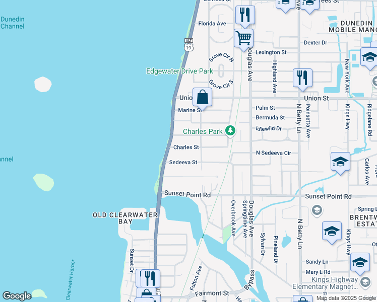 map of restaurants, bars, coffee shops, grocery stores, and more near 1066 Sedeeva Street in Clearwater