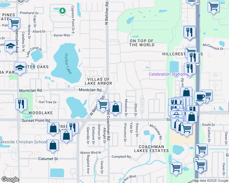 map of restaurants, bars, coffee shops, grocery stores, and more near 2316 Americus Drive in Clearwater