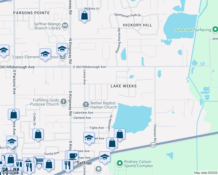 map of restaurants, bars, coffee shops, grocery stores, and more near 421 Golden Elm Drive in Seffner