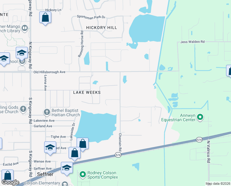 map of restaurants, bars, coffee shops, grocery stores, and more near 313 Chastain Road in Seffner