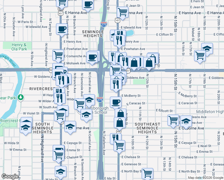 map of restaurants, bars, coffee shops, grocery stores, and more near 811 East Conover Street in Tampa