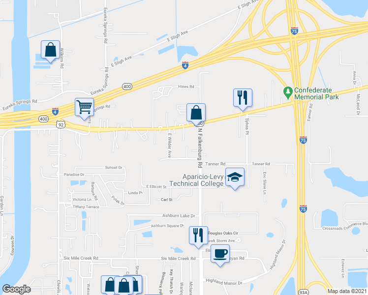 map of restaurants, bars, coffee shops, grocery stores, and more near 5313 Oakwood Court in Tampa