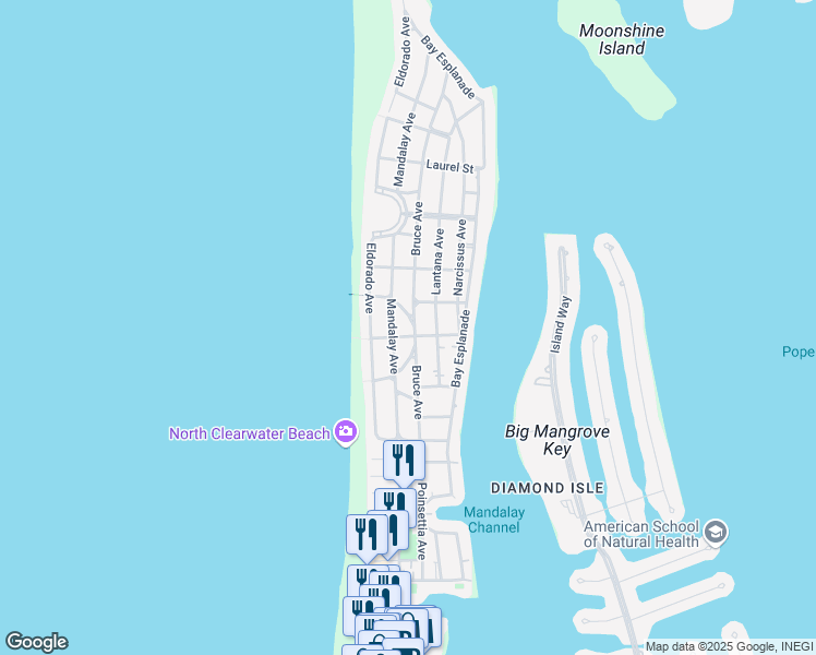 map of restaurants, bars, coffee shops, grocery stores, and more near 770 Mandalay Avenue in Clearwater