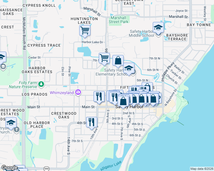 map of restaurants, bars, coffee shops, grocery stores, and more near 400 9th Avenue North in Safety Harbor