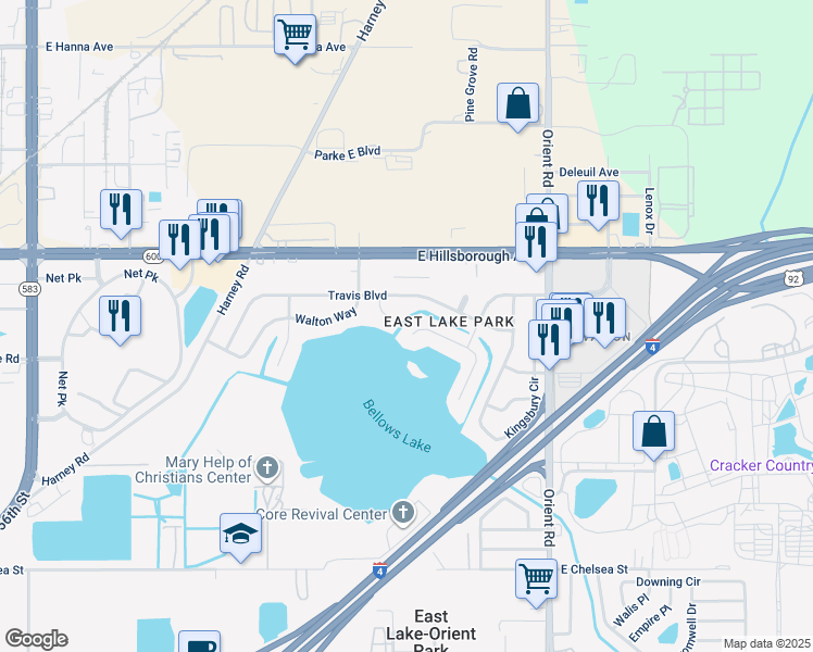 map of restaurants, bars, coffee shops, grocery stores, and more near 6803 Spencer Circle in Tampa