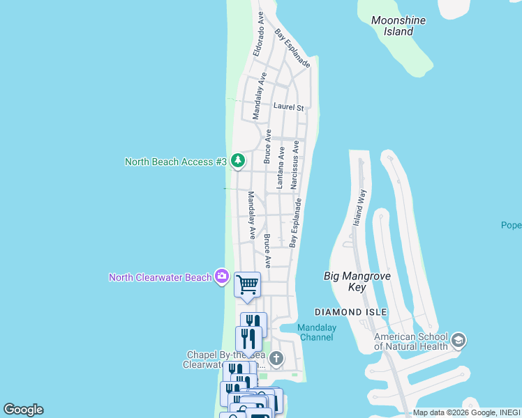 map of restaurants, bars, coffee shops, grocery stores, and more near 770 Mandalay Avenue in Clearwater