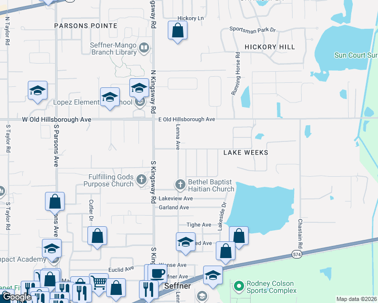 map of restaurants, bars, coffee shops, grocery stores, and more near 307 Carriage Oak Place in Seffner