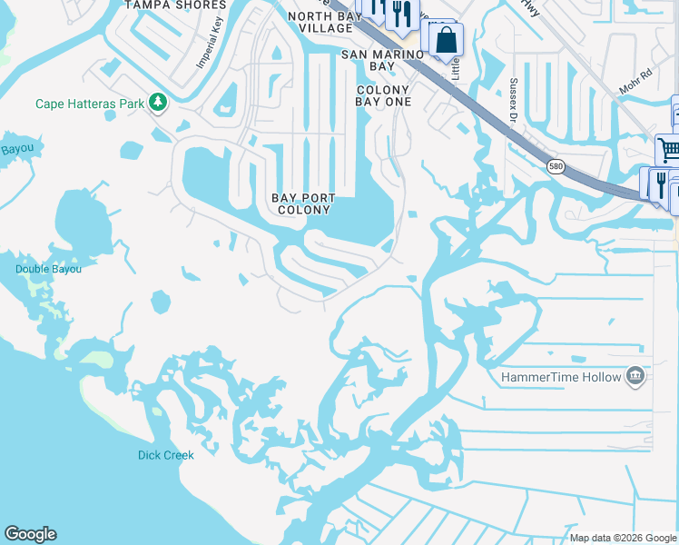 map of restaurants, bars, coffee shops, grocery stores, and more near 9810 Bay Island Drive in Tampa