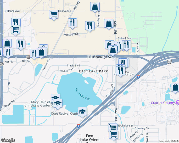 map of restaurants, bars, coffee shops, grocery stores, and more near 6810 Spencer Circle in Tampa