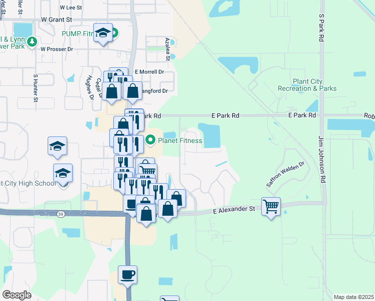 map of restaurants, bars, coffee shops, grocery stores, and more near 2009 Greenwood Valley Drive in Plant City
