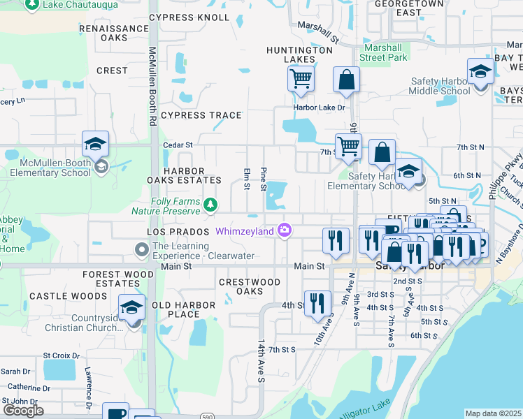 map of restaurants, bars, coffee shops, grocery stores, and more near 403 Pine Street in Safety Harbor