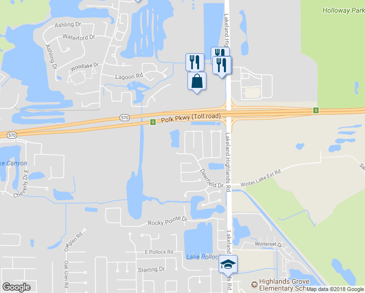 map of restaurants, bars, coffee shops, grocery stores, and more near 3903 Bent Tree Loop West in Lakeland